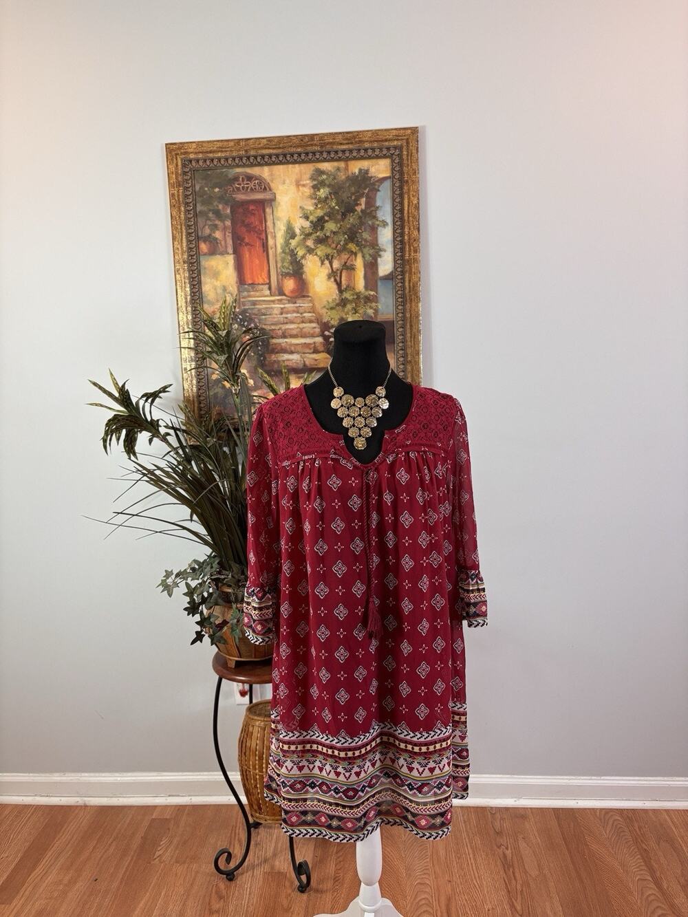Red Camel Women Top Large Boho Peasant Festival Hippie Boxy Y2K Lace Details